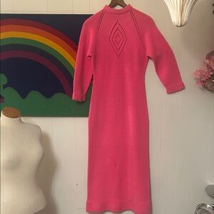 Vintage Bright Pink Knit Sweater Dress